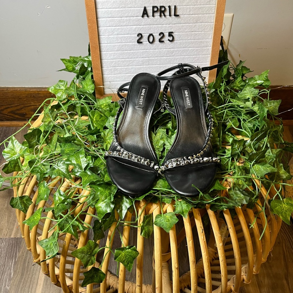 Nine West Black and Silver Heels with Embellished Strap